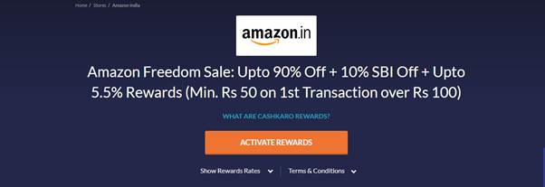 Amazon Freedom Sale Offers 2019: Upto 90% OFF on Fashion, Mobiles & More + Earn CASHKARO Reward + 10% SBI Off 15